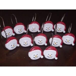 Set Of 12 Snowman Christmas Holiday Bathroom Shower Curtain Hooks